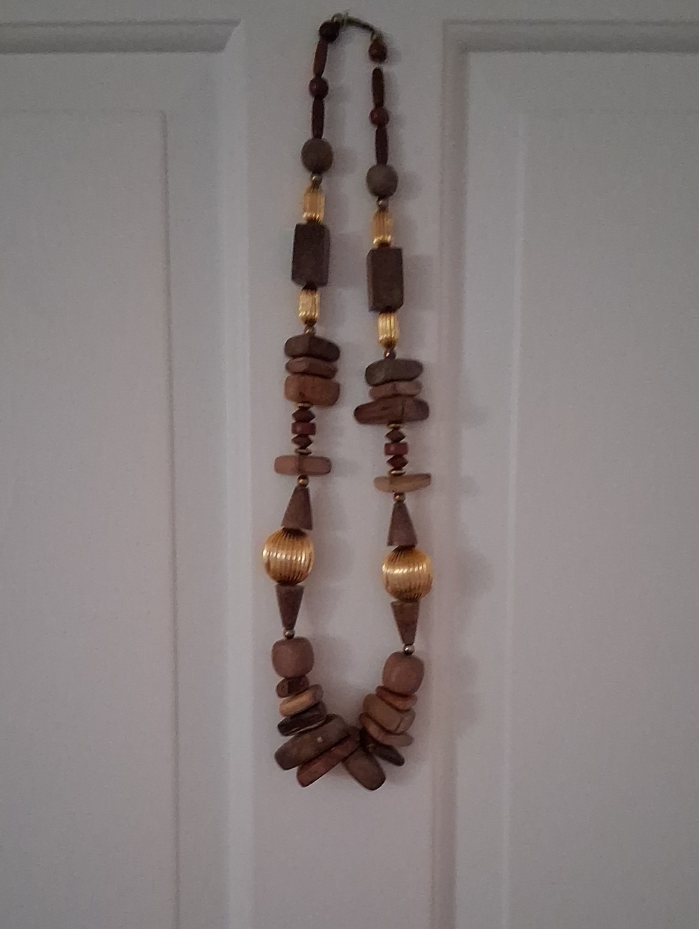 Handcrafted Brown Wood and Gold Accent Necklace - Women Jewelry